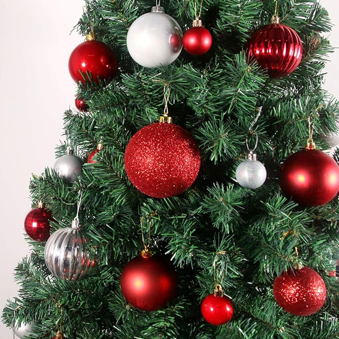 Silver & Red 3.2" Large Christmas Balls - Christmas Tree Decoration Ornaments Shatterproof Hanging Balls for Birthday Halloween Holiday Wedding Decorations Set of 10pcs