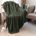 DISSA Fleece Blanket Twin Size – 60x80, Olive Green – Soft, Plush, Fluffy, Fuzzy, Warm, Cozy – Perfect Throw for Couch, Bed, Sofa - with Pompom Fringe - Flannel Blanket Throw Blanket