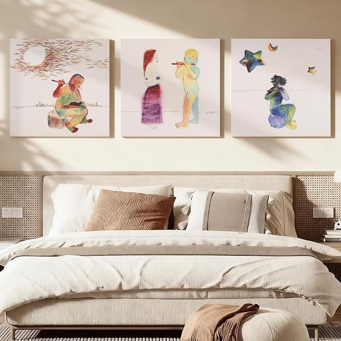 Charouse 3 Pieces Unframed Wall Decor Painting Christmas GIft Modern Bohemian Artistic Wall Art for Living Room Bedroom Art Studio Colorful Gradient Sky Lovers Christmas Wall Decor 16 * 16 Inch