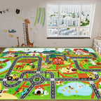 Kids Rug Play Mat for Toy Cars,110" × 78.7" Extra Large Farm Life Road Traffic for Playroom Kids Car Road Rug Village Map Play Mat Non-Slip Washable Carpet for Toddlers Boys Room Tummy Time Playtime