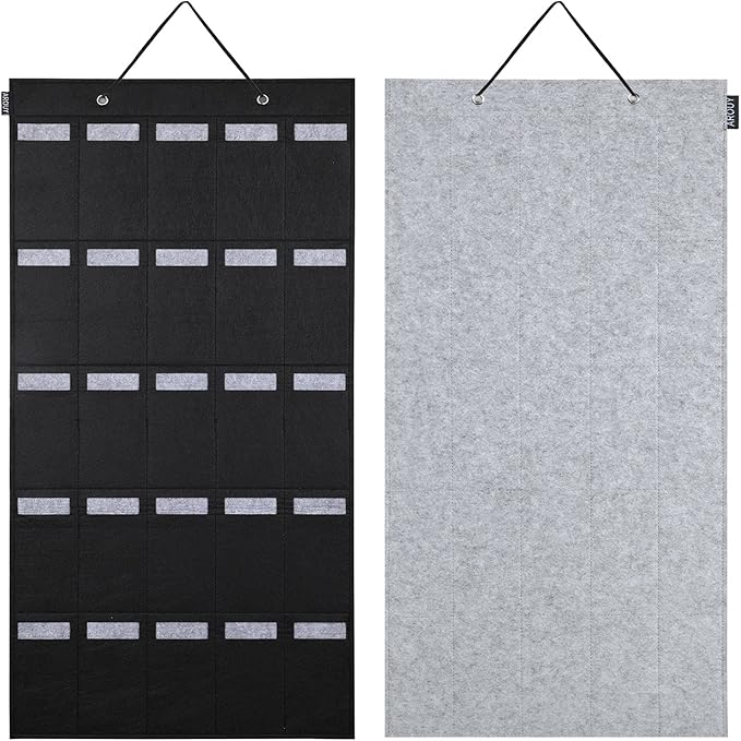 AROUY Sunglasses Organizer Storage, Hanging Wall Pocket Glasses Organizer - 25 Felt Slots Sunglass Organizer Holder Eyeglass Display with Sturdy Rope (Black, Large)