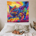 VUMIVI Colorful Cat Tapestry Pet Oil Painting Print Rainbow Colorful Abstract Art Pattern Tapestry Wall Hanging for Living Room Bedroom Dorm Classroom Aesthetic Decor W60xL60in