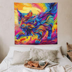 VUMIVI Colorful Cat Tapestry Pet Oil Painting Print Rainbow Colorful Abstract Art Pattern Tapestry Wall Hanging for Living Room Bedroom Dorm Classroom Aesthetic Decor W60xL60in