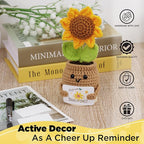 DUGATO Handmade Crochet Positive Sunflower with Magnetic Hands & 10 Customizable Cards - Uplifting Gift for Women, Friends, Coworkers - Cute Desk Decor for Office & Home
