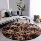 FJZFING Tie-Dyed Coffee Round Rug Ultra-Soft Plush Modern 7x7 Circle Area Rug for Kid's Bedroom, Fluffy Shag Circular Rug for Nursery Room, Non-Slip Home Decor Carpet for Teen's Room