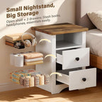 JUMMICO Farmhouse Nightstands, End Table with 2 Storage Drawers and Open Shelf, Rustic Bedside Table for Bedroom, Living Room(2, White)