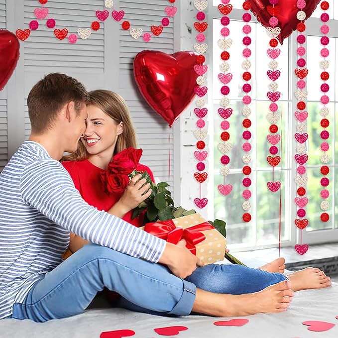 NOVWANG 40 Pcs Valentine's Day Rattan Balls Decorative, Centerpieces Vase Filler Heart Wicker Ball for Valentine's Day Wedding Party Decoration Table Hanging Decor DIY Crafts (Red, Rose, Pink, White)