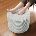 Round Stuffed Pouf Ottoman with Foam Chunk Filling, Coral Fleece and Furry Fabric Design, Multi-Functional Floor Pouf for Living Room, Wide Stripes,Dark Gray