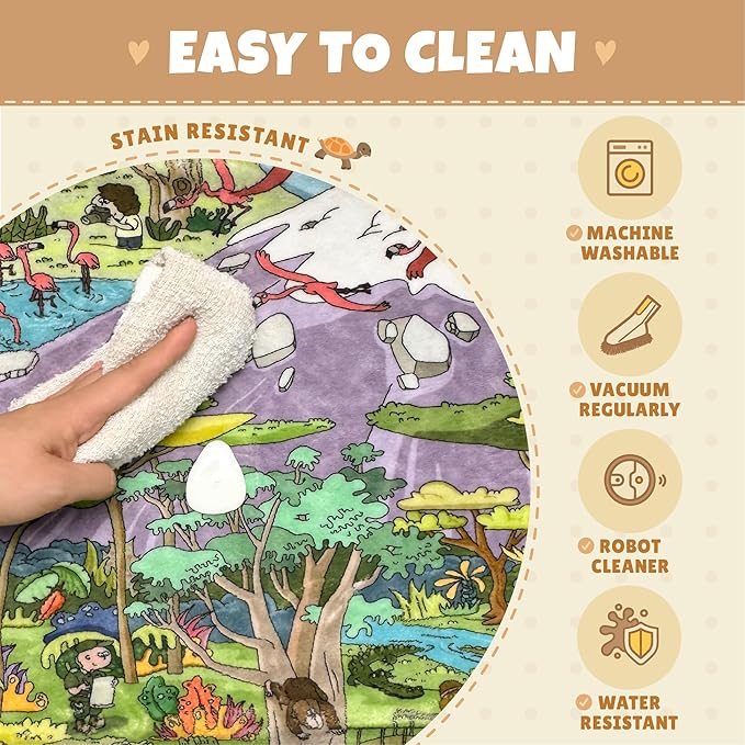 Desert Adventure Kids Rug 5x7 – Safari Animal Map Carpet with Lions, Elephants, Giraffes & Tribes – Educational Play Mat for Baby Bedroom, Classroom, or Playroom, Gold and Vibrant Decor