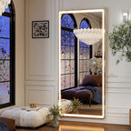 GLSLAND 65"x26" LED Mirror Full Length, Aluminum Alloy Floor Mirrors with Lights, 3 Color Lighting & Dimming for Bedroom Decorative Wall Mounted, White
