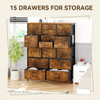 GarveeHome 15 Drawers Dressers, Chest of Drawers with Wood Tabletop, Metal Frame, Storage Organizer Unit with Fabric, Tall Dressers for Bedroom Living Room Hallway Entryway, Rustic Brown