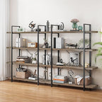 Heavy Duty 4-Tier Industrial Bookcase, 47" Wide Wood Bookshelf for Home Office, 120lbs Shelf Capacity, Rustic Shelving Display with Reinforced Horizontal Shelf for Living Room Bedroom,Grey