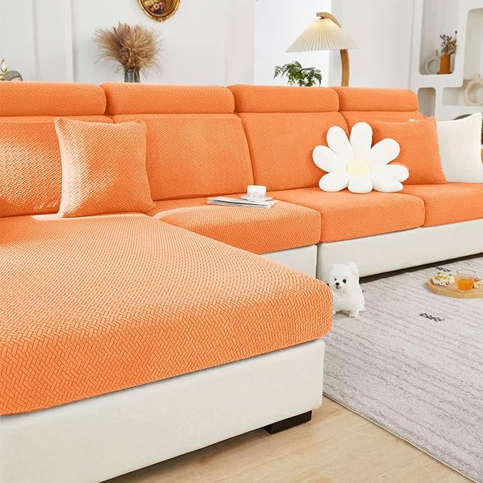 Sofa Covers Couch Covers for Sofa Pet Friendly Couch Cushion Covers Universal Sofa Covers Washable Stretch Slipcovers for Sectional Sofa (Texture Orange, 2 Seats + Chaise Cover)