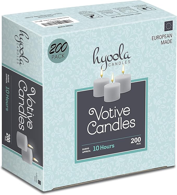Hyoola Votive Candles - 10 Hour Burn Time - Unscented Candles Votives Bulk - Pack of 200 White Candles - European Made