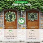 24 Inch Spring Wreath for Front Door, Spring Eucalyptus Wreath for Grapevine Farmhouse with Silk Printing Dollar Leaves Wreaths for Festival Celebration Front Door Wall Window Home Décor
