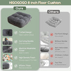 8" Washable Floor Pillow Cushion for Adults, Meditation Cushion Pillow, Large Square Floor Sitting, Removable Tufted Corduroy Cover, for Tatami Living Room or Yoga, 22x22 Inch, Machine Washable