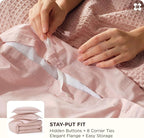 Bedsure Cotton Duvet Cover Queen - 100% Cotton Waffle Weave Pink Duvet Cover Queen Size, GentleSoft™ and Breathable Bedding Set for All Season, 3 Pieces, 90"x90"