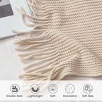 lifein Chenille Throw Blanket 60x80 - Soft Boho Knitted Blanket for Couch Cozy Farmhouse Decor Bed Throw, Lightweight All Season White/Cream Blanket, Decorative for Living Room Bedroom Spring Decor
