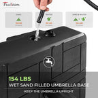 FRUITEAM 155lb Capacity Fillable Portable Umbrella Base with Wheels,Patio Umbrella Base Heavy Duty, Square Market Stand for Patio,Outdoor w/ 4 Wheels, 2 Knobs, Suitable for 6-12 ft Outdoor Umbrella