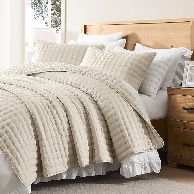 WDCOZY Beige Twin Quit Size Bedding Sets with Pillow Sham, Neutral Lightweight Soft Bedspread Coverlet, Quilted Blanket Thin Comforter Bed Cover for All Season, 2 Pieces, 68x90 inches