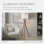 Adesso Floor Lamp with Walnut Tripod Base and White Linen Lampshade – Lamp for Bedroom, Living Room, and House Décor, 63” x 20”