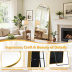 Full Length Mirror, 58"x21" Oversized Floor Mirror Freestanding, Full Body Mirror Floor Standing Mirrors with Stand, Hanging Mounted Mirrors for Bedroom Living Room, Gold, Arched Style