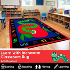 KIDCARPET.COM Learn with Inchworm Rectangle Classroom Rug | Bordered Area Rug for Preschool Daycare Learning, 7'6" x 12'