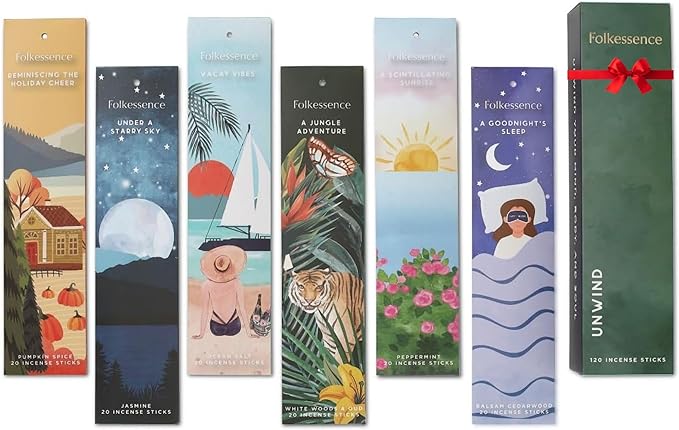 Folkulture Incense Sticks (120 Sticks) | Set of 6 Premium Incense For Focus on Work, Aromatherapy, Gifts | No Charcoal,Organic, Non Toxic, 45 Mins, Long Burning Oud, Jasmine, Peppermint Insence-Sticks