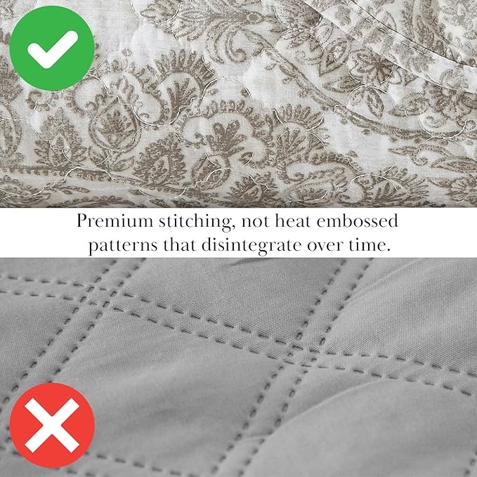 Southshore Fine Living, Inc. Ashanti Collection Oversized Queen Quilt Bedding Set, Prewash Fabric, Soft Coverlet 3-Piece with Two Matching Pillow Shams (98 in Wide x 98 in Long), Full/Queen, Bone