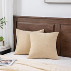 GAWAMAY Decorative Chenille Throw Pillow Covers 24x24 Inch Pack of 2, Soft Square Couch Pillow Cover for Sofa Cushion Living Room Bedroom Solid Dyed Pillowcases Beige 60x60cm (ONLY Covers)