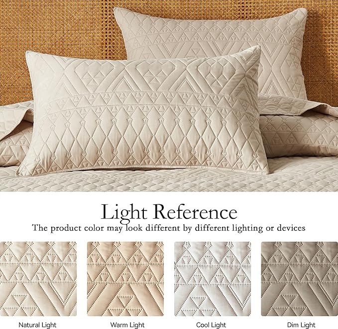 akkialla Twin Size Quilt Bedding Set,Beige Lightweight Microfiber Soft Bedspreads,Modern Style Geoetric Pattern Coverlet Set for All Seasons,2 Piece(1 Quilt,1Pillow Sham)