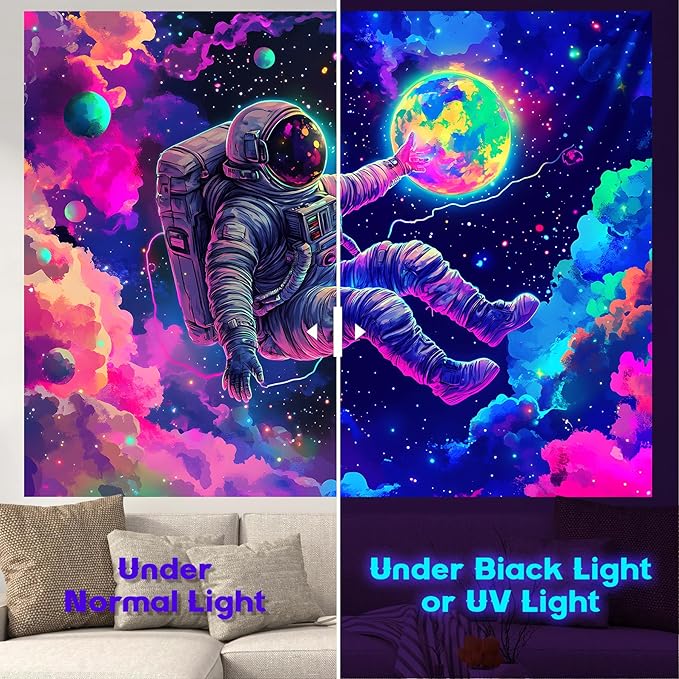 NYZE Tapestry for Bedroom Astronaut Space, Black Light Tapestry Room Decor Wall Tapestries, Cool Galaxy Planet Wall Hanging, Wall Hanging for Men Guys Gamer Room Dorm Living Room 79in×59in