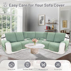 Reclining Sectional Couch Covers 100% Waterproof Velvet L Shape Recliner Couch Covers for Sofa Pets Washable Anti Slip Recliner Slipcovers with Pockets (5 Seat Sofa with 2 Console, Sage Green)