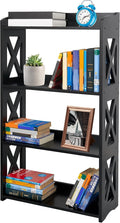 Black Bookcase by Natural Wood, 4 Tier Bookshelf, Small Book Shelves Freestanding Display Storage Shelves. Open Bookshelf for Bedroom, Living Room and Office (Black, 4 Tier)