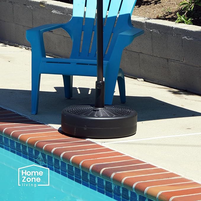 Home Zone Living 40lb Round Fillable Patio Umbrella Base Stand, 18in, Pole Holder, Water, Sand, Fits Poles Up to 1.9in(48mm) Diameter, UV Resistant, Lawn, Deck, Backyard, Garden, Spa, Pool, USA-Based