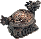 Feng Shui Dragon Turtle Multi Functional Metal Statue Wealth Prosperity Sculpture with Set of 5 Lucky Charm Ancient Coins on Red String Best Housewarming Congratulatory Gift Home Decor (D1 Bronze)