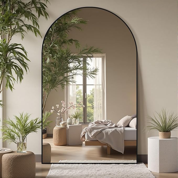 Suidia Arched Full Length Mirror, 82"x44" Floor Mirror Freestanding, Floor Standing Full Body Mirror with Stand for Bedroom, Hanging Leaning Mounted for Living Room Cloakroom, Black