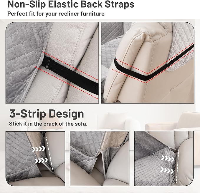 Reclining Sectional Couch Covers 100% Waterproof Velvet L Shape Recliner Couch Covers for Sofa Washable Anti Slip Recliner Slipcovers with Pockets (5 Seat Sofa with 2 Console, Silver Gray)