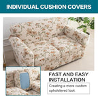 KRFOONN 3 Piece Printed Couch Cover for 2 Cushion Couch Stretch Sofa Loveseat Slipcover with 2 Separate Seat Cushion Covers Furniture Protector with Elastic Bottom for Living Room (Loveseat, 57)