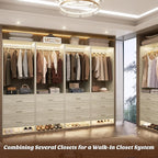 Aheaplus Closet System Closet Organizer, Wood Closet Organizer System, Walk-in Closet or Small Closets Wardrobe, Clothes Rack with Hanging Rods, 8FT Closets, Set of 4, -D1, White Oak