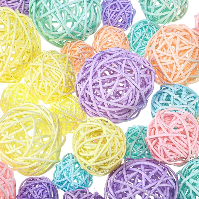 Patelai 72 Pcs Wicker Rattan Balls Decorative Balls for Vase Centerpiece Bowls Orbs Filler for Spring Summer Craft Home Decor, 4 Sizes (Macaron Color)