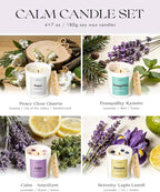 AOOVOO Stress Relief Candles Set for Women - 4 Pack Candles for Home Scented, 28 oz 200 Hour Burn, Aromatherapy Candle with Crystals, Peace/Tranquility Kyanite/Calm Amethyst/Serenity, Lapis Lazuli