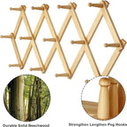 Dseap Accordian Wall Hanger: 16” High Wooden Wall Expandable Coat Rack, Hat Rack Holder, Accordion Hook for Baseball Caps, Coats, Mugs, 13 Peg Hooks, Natural