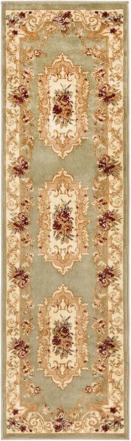 Rugs.com Chateau Collection Rug – 2' x 7' Runner Green Medium Rug Perfect for Hallways, Entryways