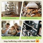 Huuger 6 Tier Bookshelf, L Shaped Corner Bookshelf with Open Shelves, 49.4 Inch Straight Wide Bookcase with Metal Frame and Wooden Board, Adjustable Feet, Black