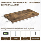 24 Inch Floating Shelves, 12 Inch Deep Floating Shelves for Wall, Floating Shelf with Invisible Brackets, Deep Shelves for Bathroom, Bedroom, Living Room, 2 Pack, Brown