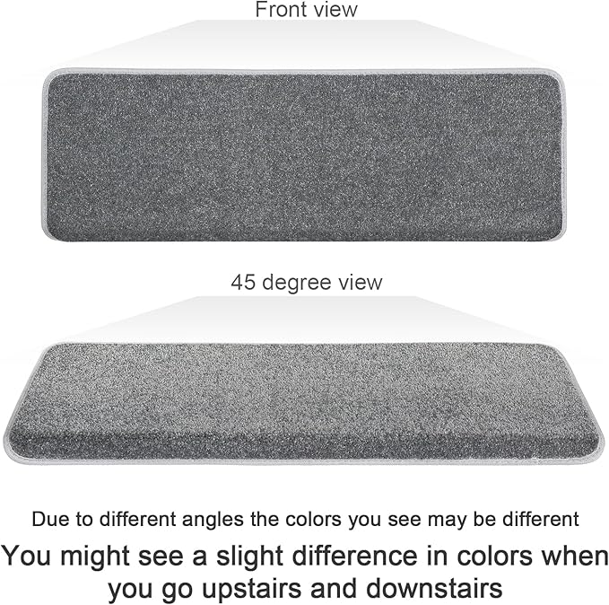 PURE ERA Bullnose Carpet Stair Treads Set Tape Free Non-Slip Indoor Stair Protectors Pet Friendly Rugs Covers Soft Skid Resistant Washable Reusable 9.5" x 30"(7 Pieces,Gray)