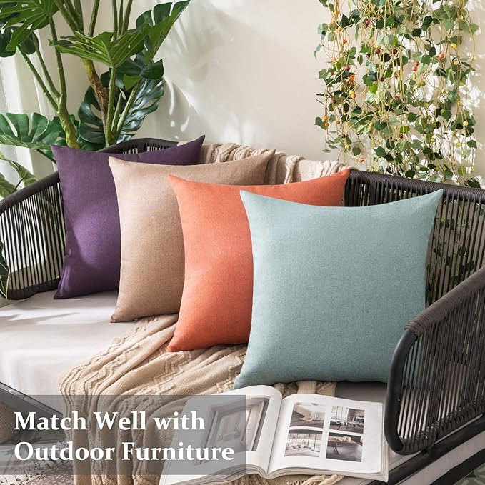 MIULEE Pack of 2 Decorative Outdoor Solid Waterproof Throw Pillow Covers Spring Euro Sham Faux Linen Garden Farmhouse Cushion Cases for Summer Patio Tent Balcony Couch Sofa 26x26 Inch Teal