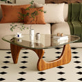 Coffee Table for Living Room Mid Century Modern Center Table with Glass Top and Wood, Transparent/Walnut