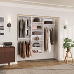 ROOMTEC Modular Closet System, 102" Wall-Mounted Closet Organizer with Hanging Rods, Modern Wooden Tower for Walk-In Closets, Wardrobe Storage Kit, White